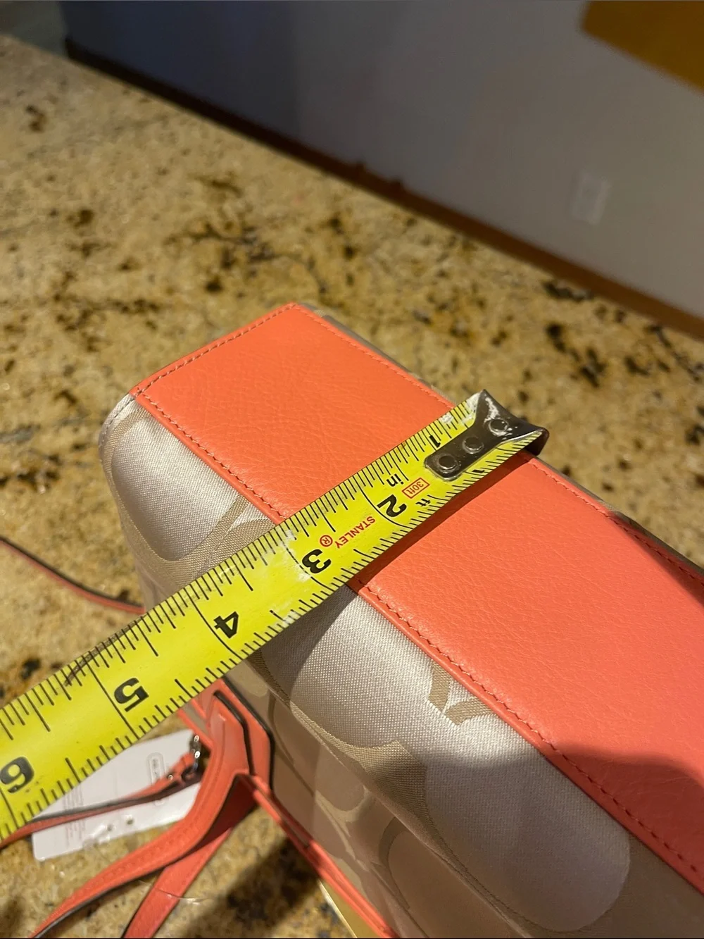 Coach Beige Signature Canvas Tote with Coral Trim